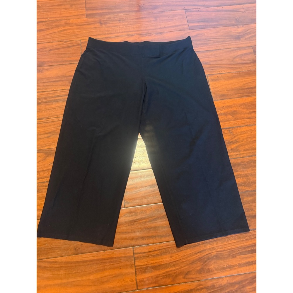 Eileen Fisher Black Stretch Jersey Wide Leg Crop Pants Large RN‎ 78121